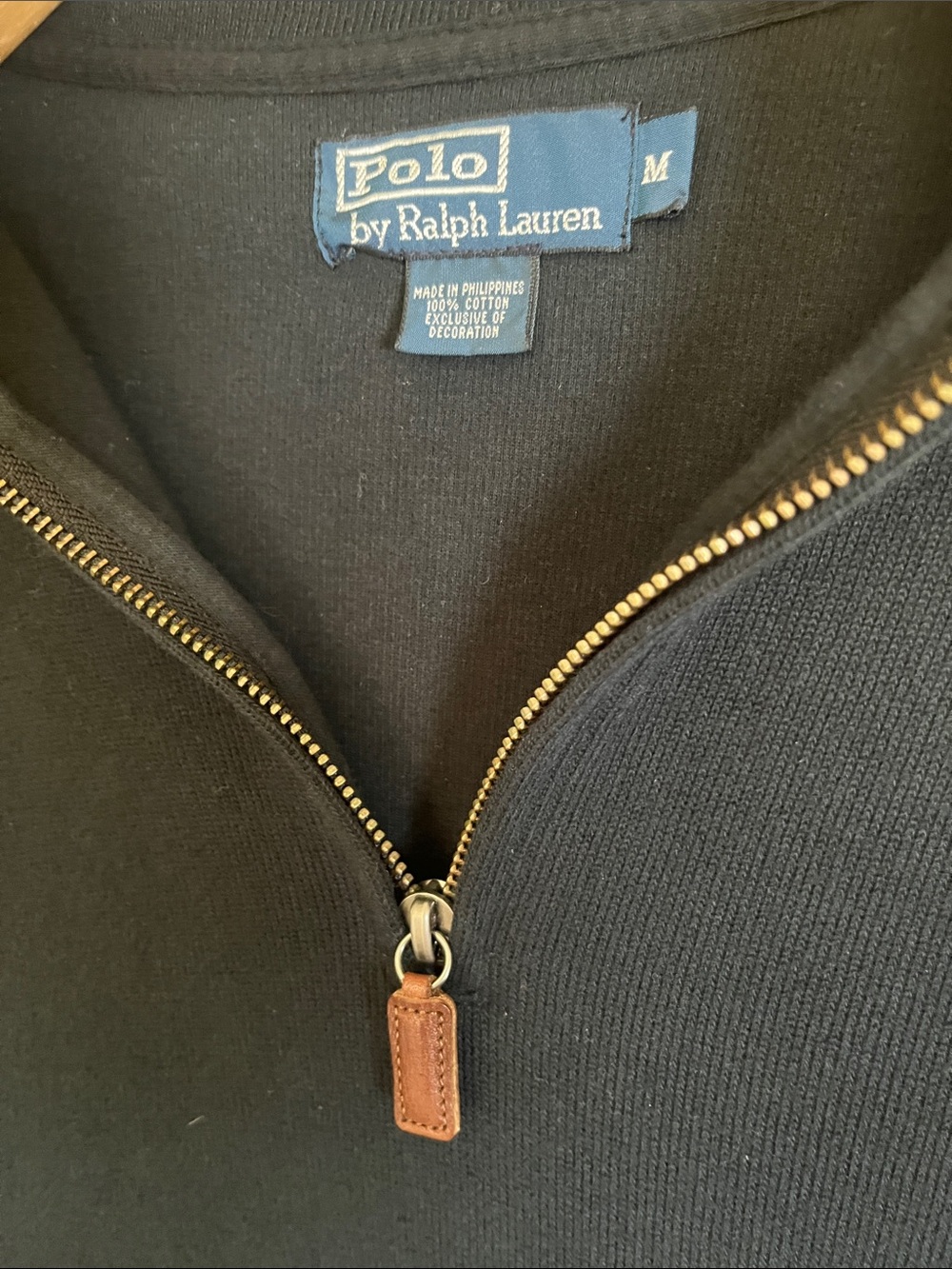 Polo Ralph Lauren 1/4 Zip Cotton ribbed Sweater Size medium navy blue EUC - Picture 3 of 7